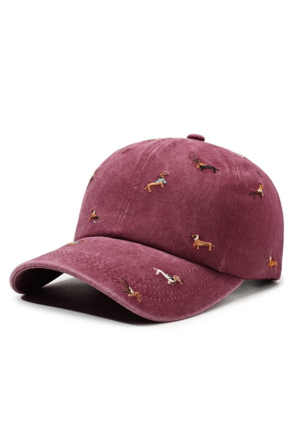 Washed Soft Top Baseball Cap with Puppy Embroidery, Vintage Cotton Fabric for Spring or Summer Daily Wear, Breathable and Adjustable for Men or Women, 12.6x9.8x3.1in