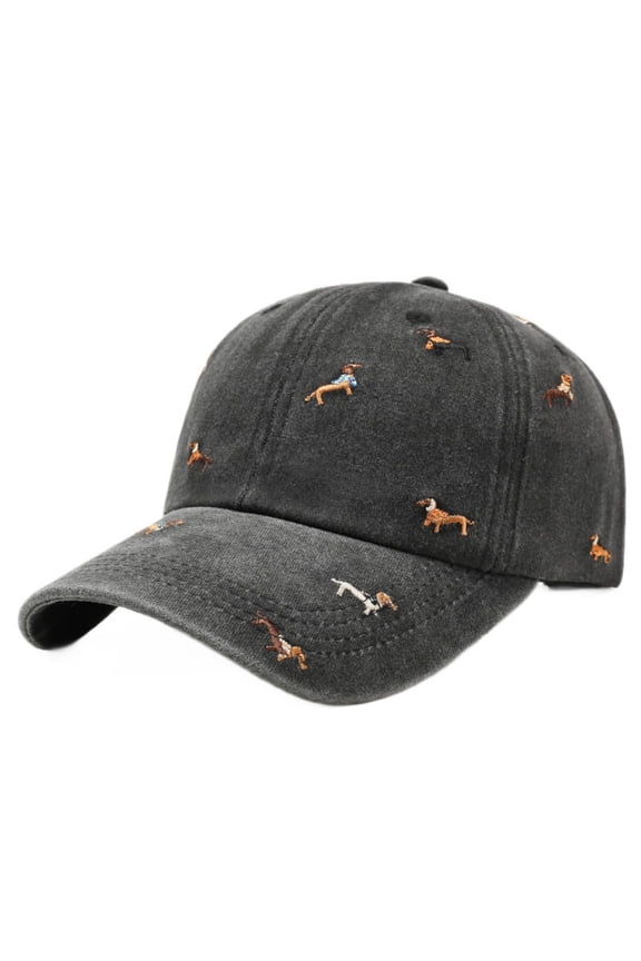 Washed Soft Top Baseball Cap with Puppy Embroidery, Vintage Cotton Fabric for Spring or Summer Daily Wear, Breathable and Adjustable for Men or Women, 12.6x9.8x3.1in