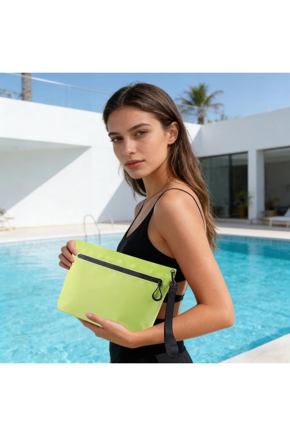 Waterproof Storage Bag, PVC Zipper Pouch with Detachable Wrist Strap, Outdoor Swimming and Travel Beach Tote for Phone, Wallet, and Daily Essentials