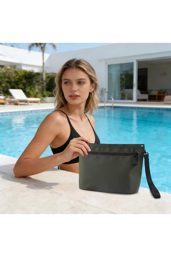 Waterproof Storage Bag, PVC Zipper Pouch with Detachable Wrist Strap, Outdoor Swimming and Travel Beach Tote for Phone, Wallet, and Daily Essentials