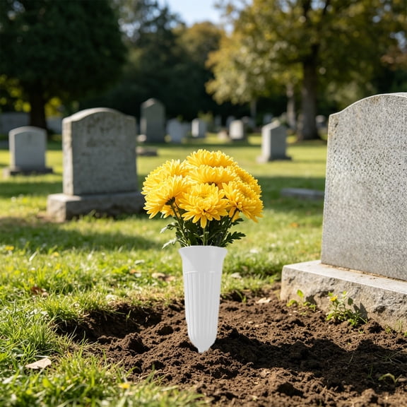 TechToyHub Weather Resistant Plastic Memorial Vase, Outdoor Garden Grave Decoration with Stake, Shatterproof for Cemetery Use, Low Maintenance and Reusable, 12.2x4.2in