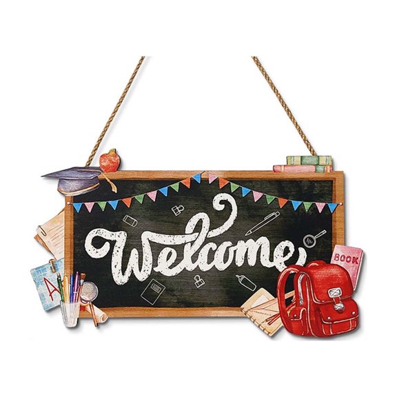 Welcome Sign, Rustic Wooden Hanging Wall Decor, Back to School Themed Door Hanger, Farmhouse Home Decoration for Classroom, office, Entryway, Porch, Living Room, Nursery, Appreciation Gift