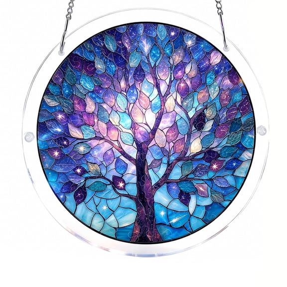 TechToyHub Window Suncatcher Acrylic Pendant DIY Puzzle Art Rainbow Prism Light Catcher for Window Home Decoration, Double-Sided Printed Stained Glass Style Decor with Metal Chain, Creative Craft