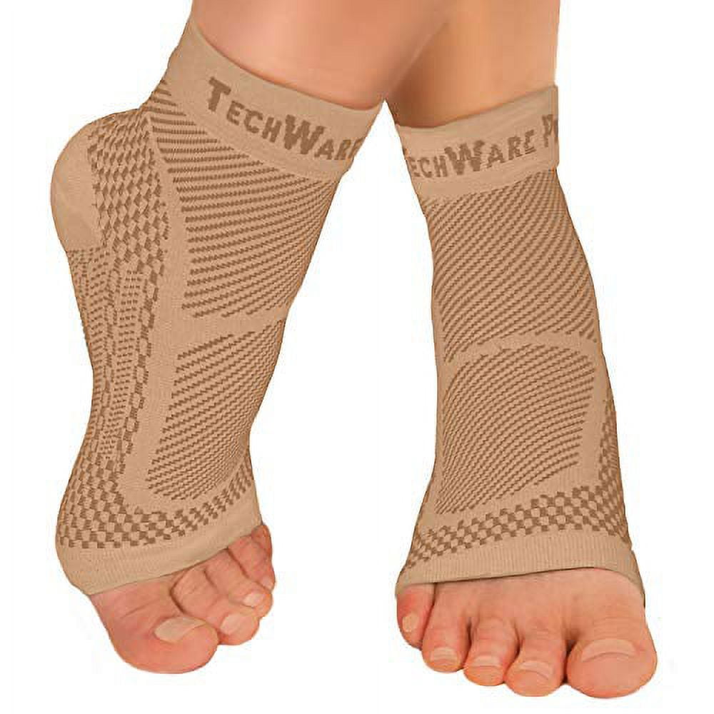 TechWare Pro Ankle Brace Compression Sleeve - Relieves Achilles Tendonitis,  Joint Pain. Plantar Fasciitis Foot Sock with Arch Support Reduces Swelling  & Heel Spur Pain. (Beige, S/M) - Walmart.com