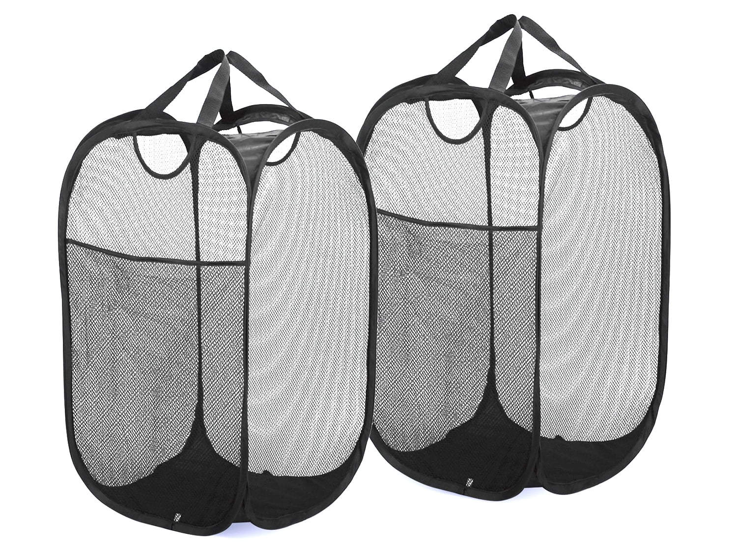 TechWonder Mesh Pop Up Laundry Basket With Side Pocket - Black