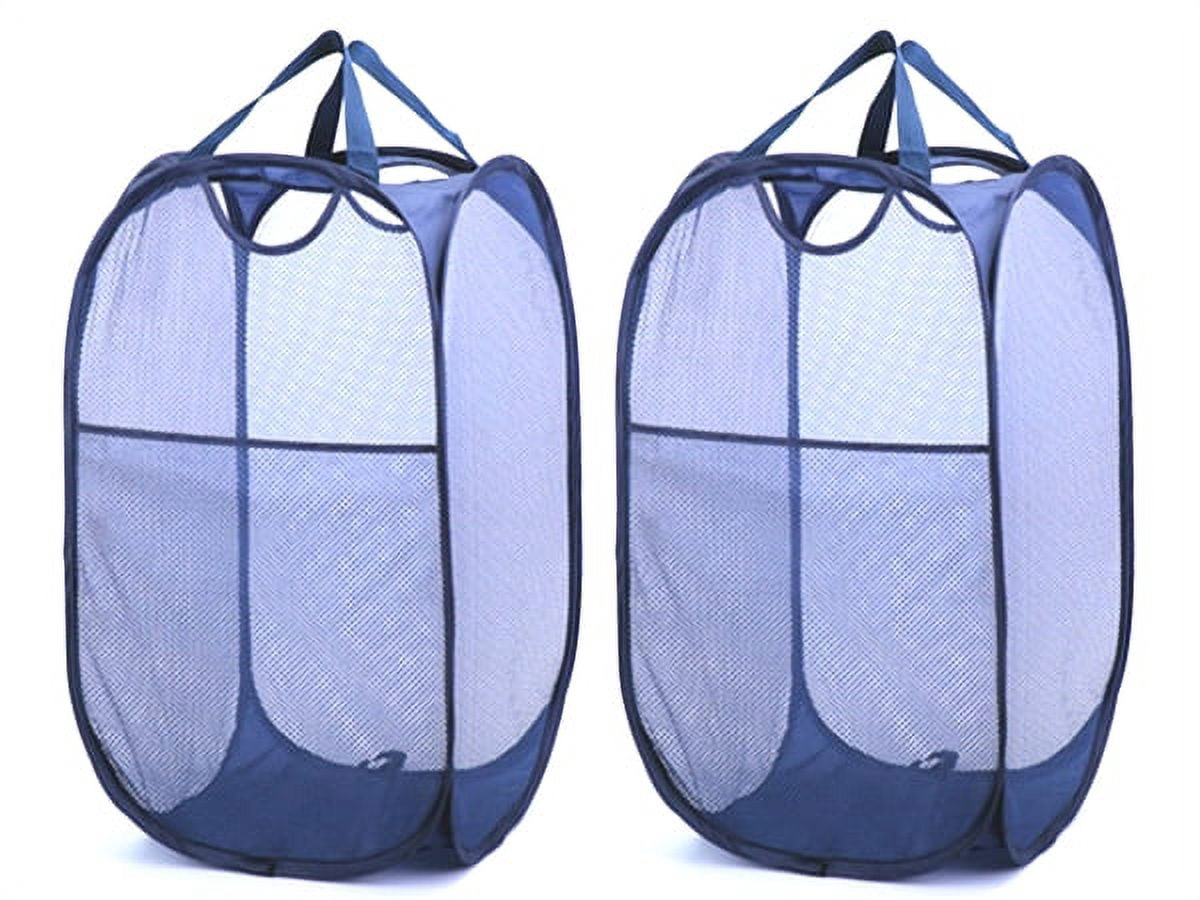 TechWonder Mesh Pop Up Laundry Basket With Side Pocket - Dark Blue