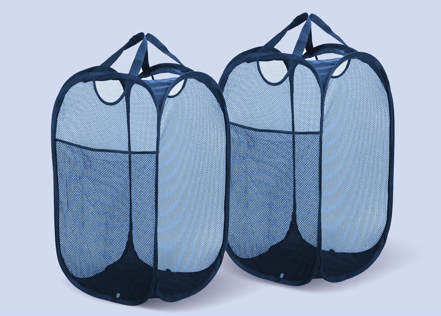TechWonder Mesh Pop Up Laundry Basket With Side Pocket - Dark Blue