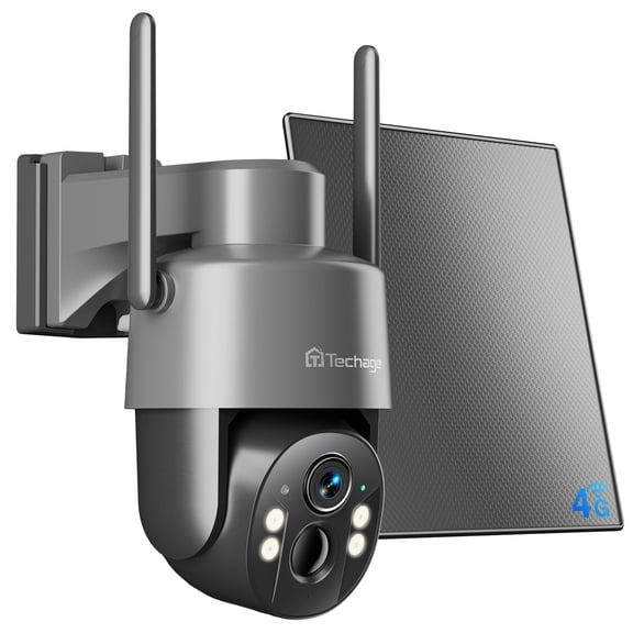 Techage 2.5K Ptz Solar Security Camera Wireless Outdoor, 4G LTE Cellular Battery Powered Camera, PIR Motion Detection, 2-Way Audio, Color Night Vision, IP66 Waterproof