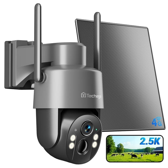 Techage 4G LTE 2.5K Solar Security Camera Wireless Outdoor Camera, Waterproof PIR Detection, Battery Powered NO WiFi Camera 360 PTZ, Color Night Vision 2-Way Audio