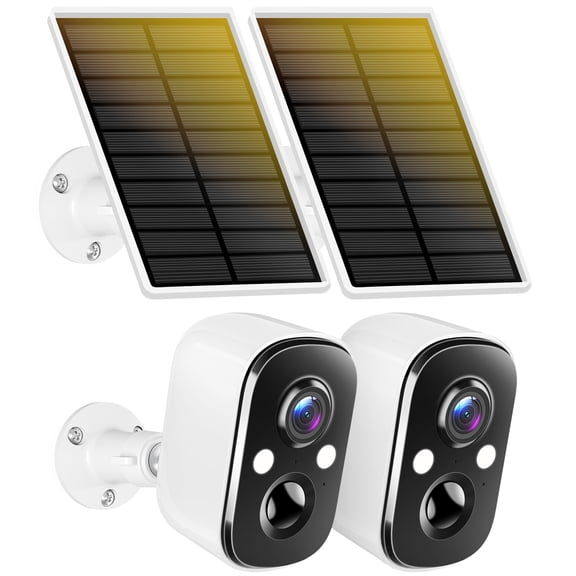 Techage Solar Security Cameras Wireless Outdoor, 2K Battery Powered WiFi Cameras for Home Security AI Motion Detection, Color Night Vision, 2-Way Talk, IP66 Waterproof, Cloud/SD Storage 2pcs/ Pack