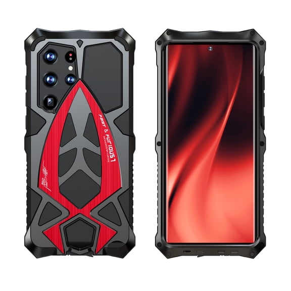 Techcircle Armor Phone Case for Samsung Galaxy S26 Ultra Metal Bumper Hard Case Military Grade Heavy Suty Shockproof Dustproof Drop Protection Silicone Hybrid Back Cover,Black+Red