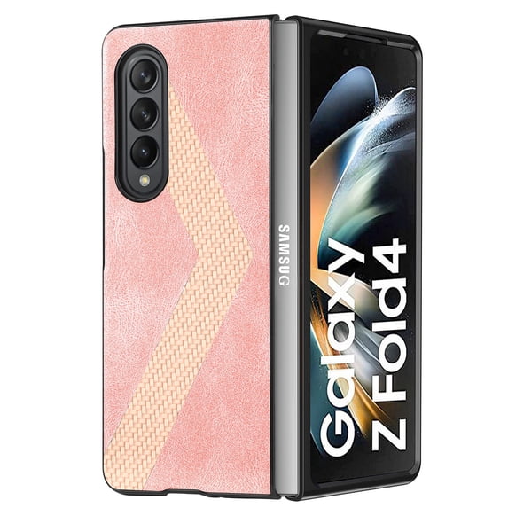 Techcircle Case for Samsung Galaxy Z Fold 4 7.6" inch 2022, PU Leather Backplane Secure Warp Wireless Charging Anti-fall Shockproof Anti-fingerprint Luxury Elegant Folding Case, Pink