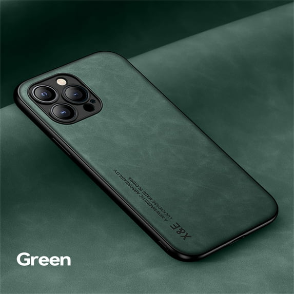 Techcircle Cover for iPhone 14 Pro 2022 Relese, Elegant Smooth PU Leather Surface TPU Backplane Luxury Shockproof Case Car Magnetic Suction Heavy Duty Protective Case for iPhone 14 Pro, Green