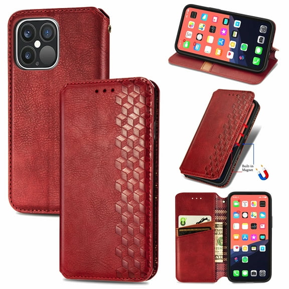 Techcircle Kickstand Leather Folio Cell Phone Case with Card Holder for Apple iPhone 11, Red
