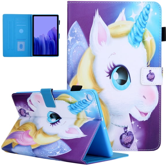 Techcircle Samsung Galaxy Tab A7 10.4 Case SM-T500/T505, Slim Folio Stand Premium PU Leather Magnetic Cover with Auto Wake/Sleep & Card Pencil Holder, Lovely Unicorn