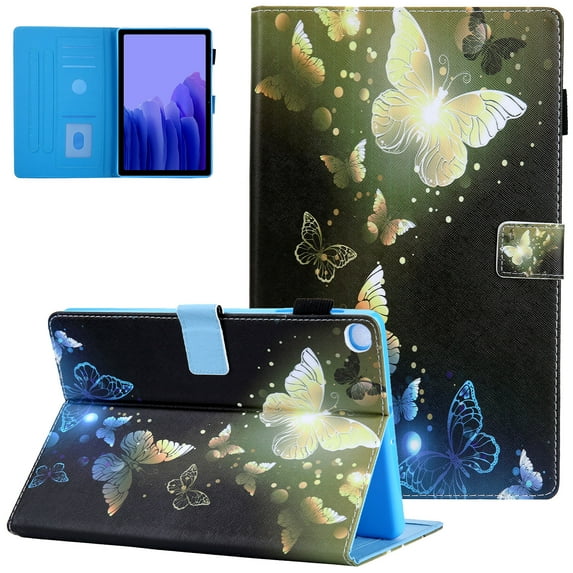 Techcircle Samsung Galaxy Tab A7 Lite 8.7 Case SM-T220/T225, Multi-Angle Folio Stand Magnetic Leather Cover with Card Slots & Pencil Holder - Gold Butterfly