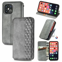 Techcircle Shockproof Leather Wallet Cell Phone Case for iPhone 12 and Pro, Gray