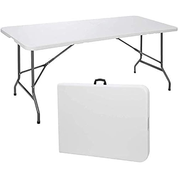 Techfaith 8Ft Folding Table, White Plastic Portable Table, Ideal for Indoor/Outdoor Use, Picnics, Camping, Parties & Events