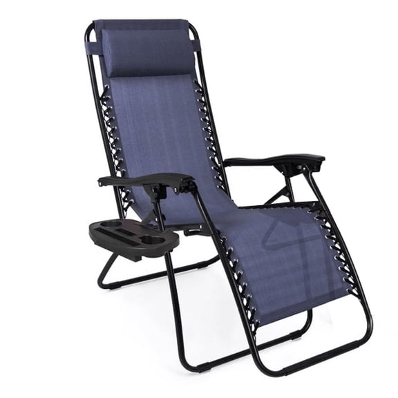 Techfaith Zero Gravity Lounge Outdoor Adjustable Reclining Patio Chair Chairs Steel Mesh Folding Recliner for Pool Beach Camping Lounge Chair with Pillows and Cup Tray(1 Chair/Navy)
