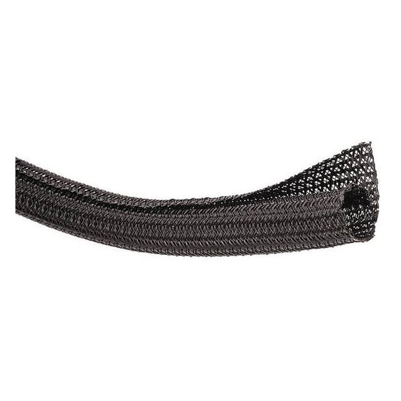 Braided Cable Sleeve, 3/8 in Inside Dia., 0.38 in Max Bundle Dia., 15 ft, Black