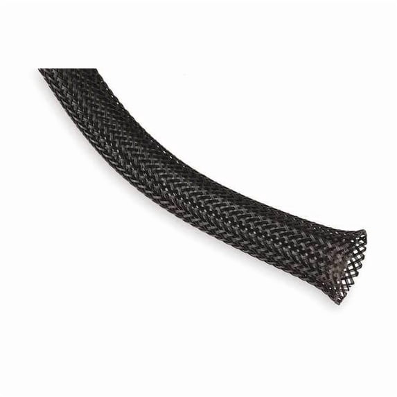 Braided Cable Sleeve, 1/2 in Inside Dia., 3/4 in Max Bundle Dia., 500 ft, Black
