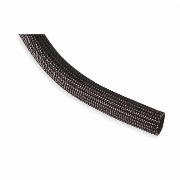 Braided Cable Sleeve, 1/2 in Inside Dia., 3/4 in Max Bundle Dia., 25 ft, Fiberglass, Black