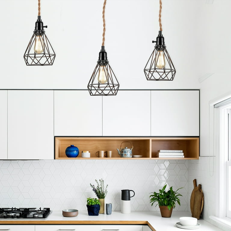 Techgomade Light Cord Kit with Switch Vintage 22FT Three Hemp Rope Plug in Hanging Light Kit Industrial Pendant Lighting E26 Lamp Socket Extension