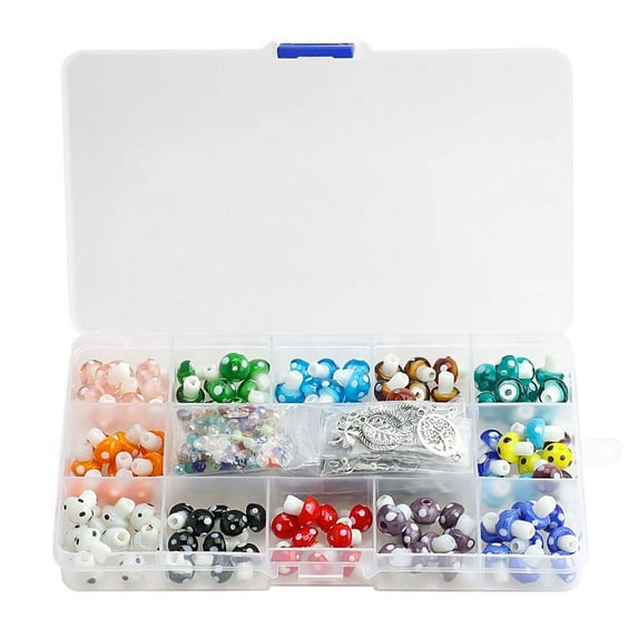 Techinal 15Girds Handmade Lampwork Beads Kit Mushroom Shape Spacer Loose Beads for DIY Craft Jewelry Making Colorful Dot Pattern