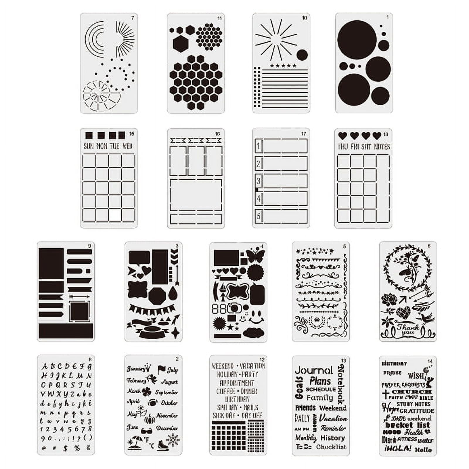 16 Pieces Journal Stencils for Dotted Journals Supplies, Happy Planner  Stencils for Journaling DIY Drawing Templates Accessories Kit for Notebook