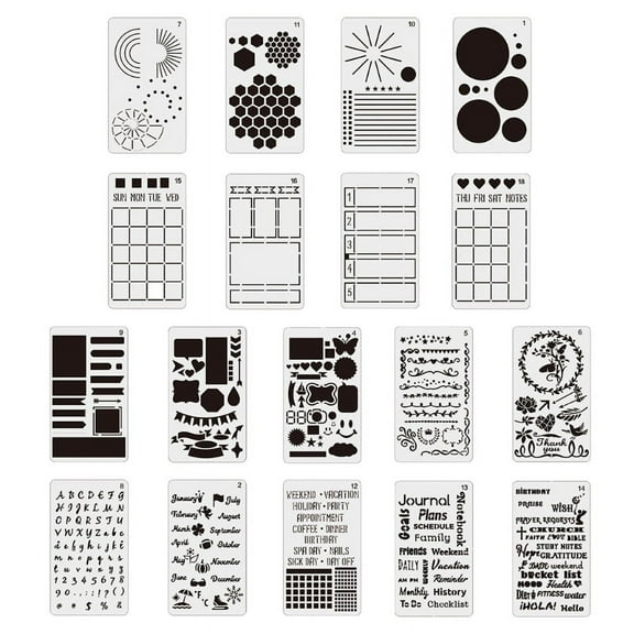 Techinal 18Pack Productivity Stencil Set for Dotted Journals - Time Saving Planner Accessories/Supplies Kit Makes Creating Layouts Easy - Incl. Bullet Point Checklists, Daily/Weekly/Monthly Calendars