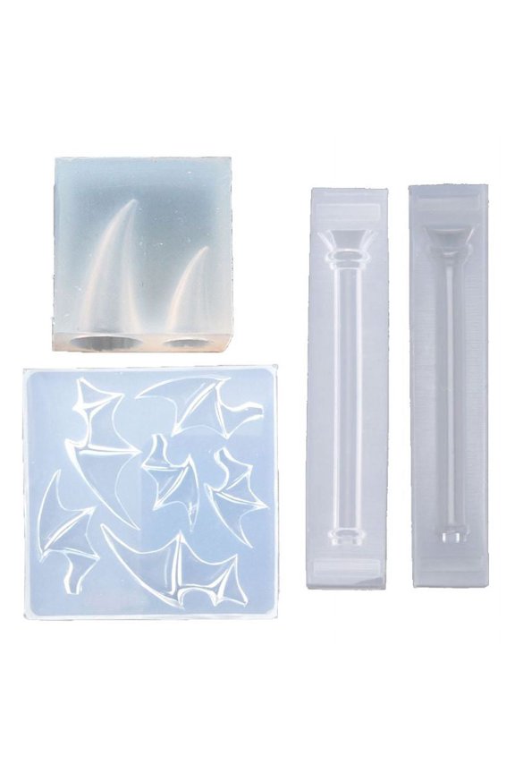 3Pcs Magic Wand Evil Wings Devil Horns Hair Clips Silicone Resin Mold Witch Wand Theme Epoxy Resin Casting Molds Kit
