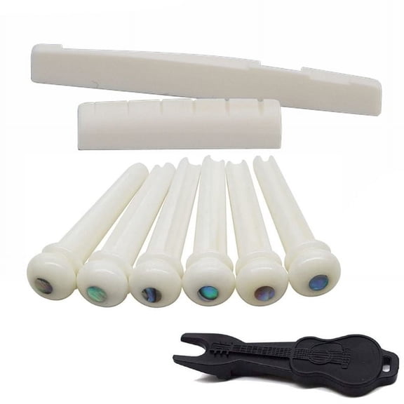 Techinal 6 String Acoustic Guitar Bone Bridge Saddle and Nut and 6pcs Guitar Bone Bridge Pins Made of Real Bone
