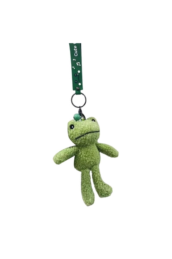 Green Smiley Frog Keychain Plush Keyring Cartoon Backpack Pendant for Girl Teens