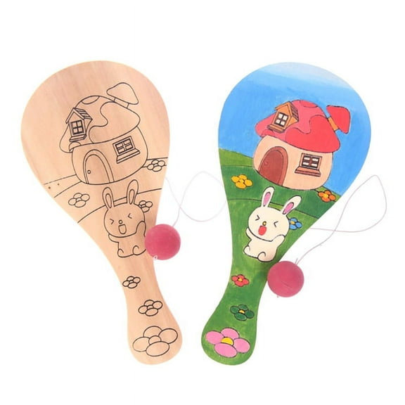Techinal Handcraft Interactive Montessori DIY Paddleball with String Wooden Racket Early Learning Gift for Kid Teaching Game Toy