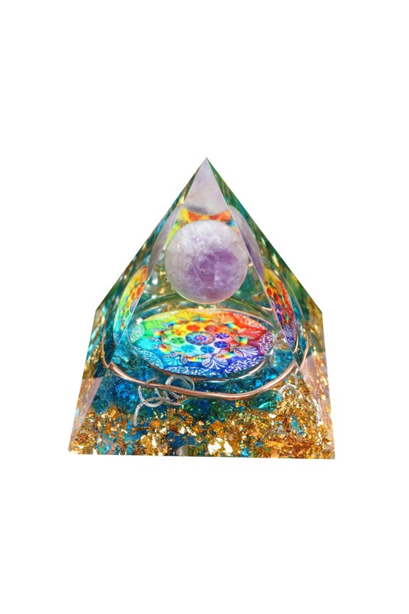 Orgone Pyramid Quartz Rainbow Floral Pattern Healing Crystal Sphere Ball Chakra Stone Jewelry Energy Generator for Protection Meditation Home Decor