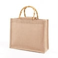 thumbnail image 1 of Techinal Portable Burlap Jute Shopping Bag Handbag Bamboo Loop Handles Reusable Grocery Bags, 1 of 12