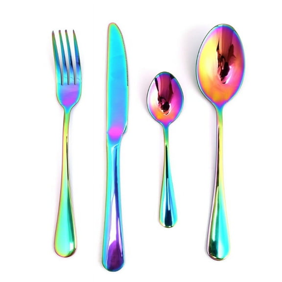 Techinal Stainless Steel Flatware Set Rainbow Colorful Cutlery Knife Fork Spoon Teaspoon
