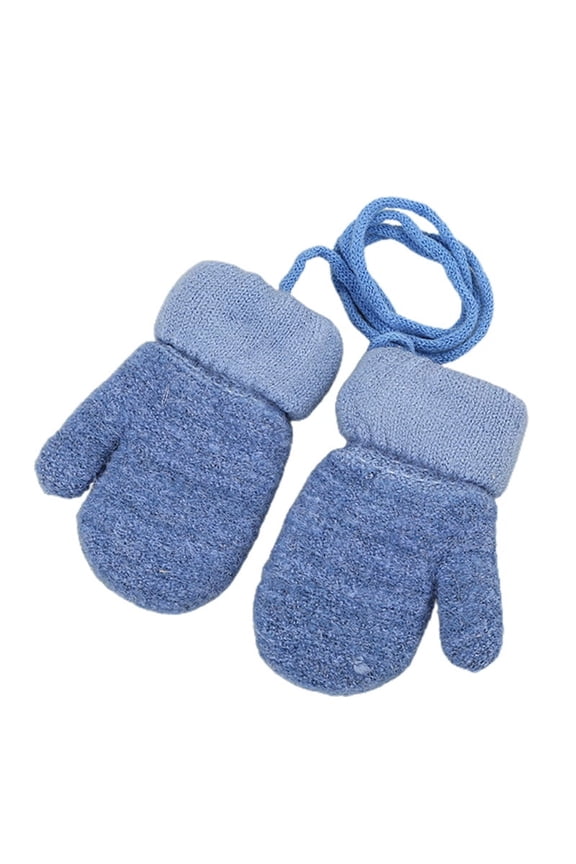 Toddler Kids Mittens Fleece lined Knitted Gloves Winter Warm Gloves with String