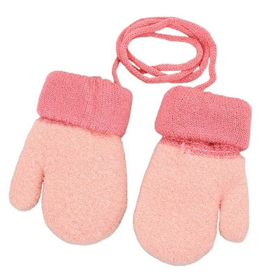 Techinal Toddler Kids Mittens Fleece lined Knitted Gloves Winter Warm Gloves with String