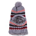 thumbnail image 1 of Techinal Women Winter Crochet Knit Balaclava Beanie Hat with Visor Brim Colorful Striped Cute Pompom Cycling Ski Face Mask Plush Lined Hood Cap Neck Warmer Gaiter Scarf, 1 of 19