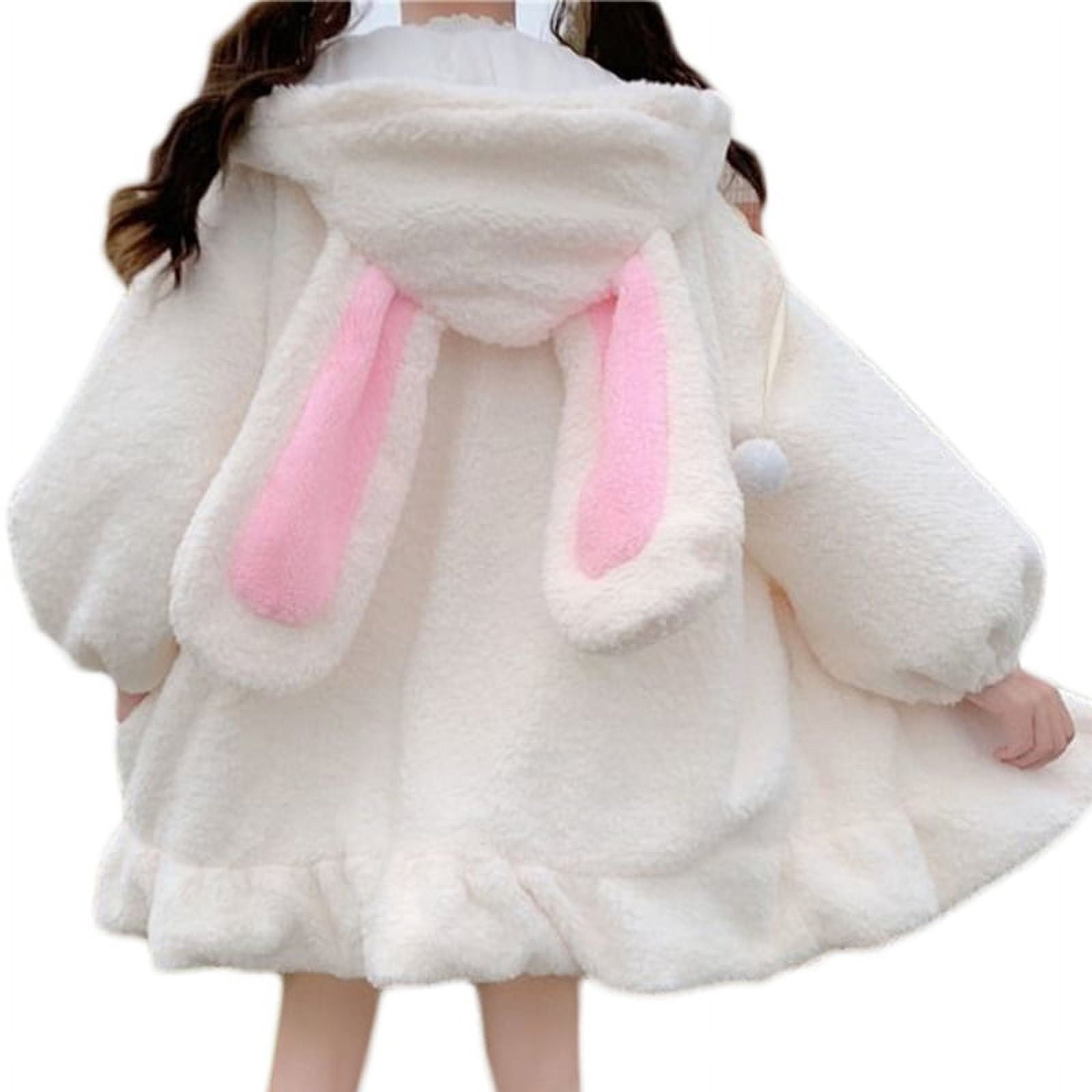 ジャケット・アウター Rabbit ear fur blouson Techinal Women Winter Long Sleeve Fuzzy Hooded Jacket