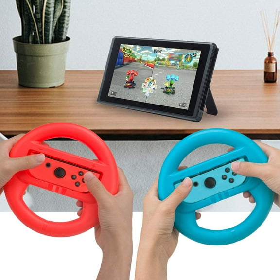 Techken Games Joycon Steering Wheel (Set of 2) Compatible with Nintendo Switch Joycons (Red+Blue)