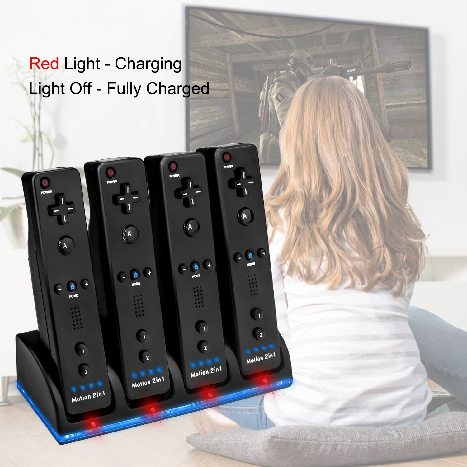 Techken Wii Remote Charger Docking Station with 4 Rechargeable