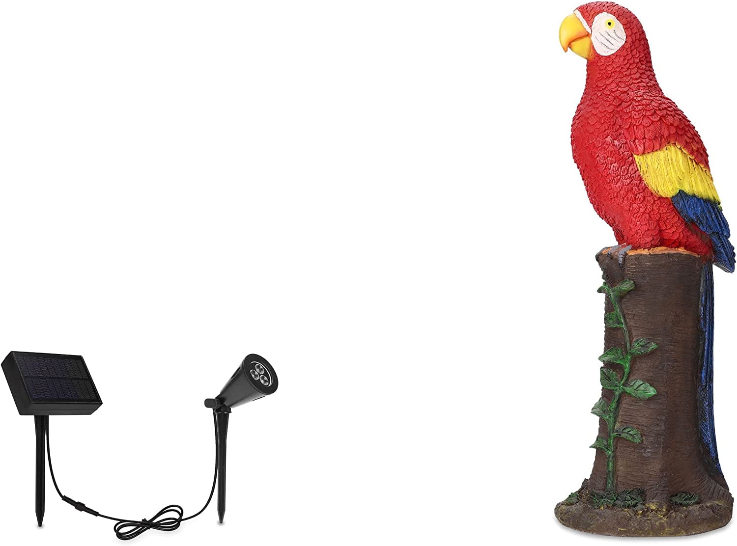 Red and Yellow Resin Parrot Statue with Solar Spotlight