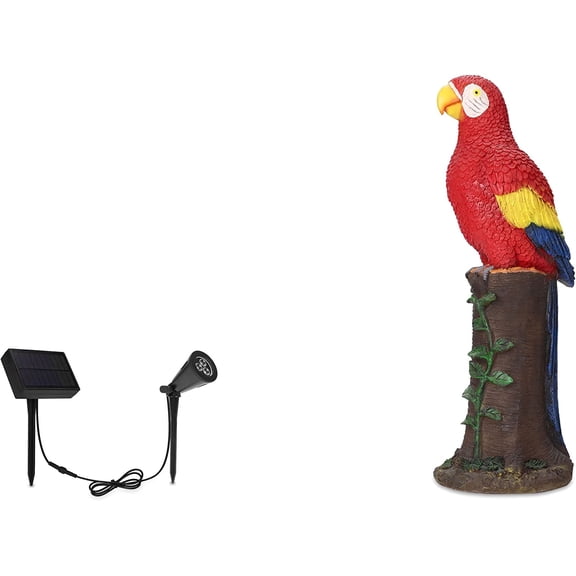 Techko Red Parrot Statue with Solar Spotlight