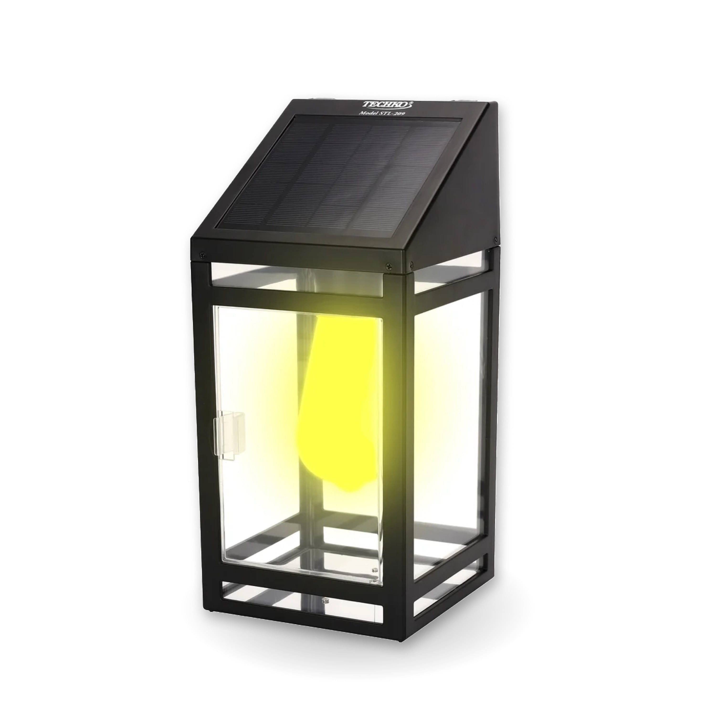 Black Solar LED Wall Lantern with Clear Panels