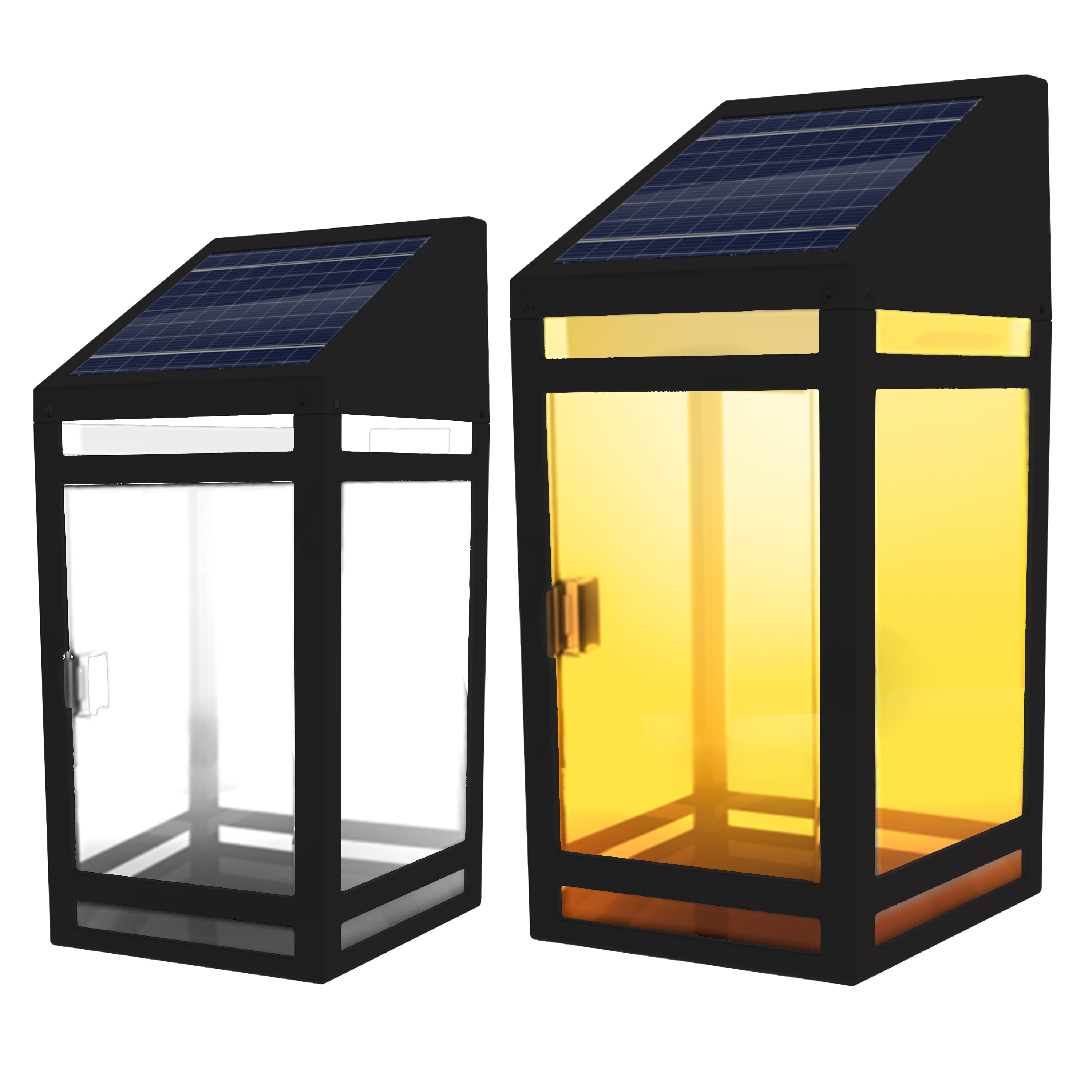 Black Solar Powered Wall Lantern with Clear and Amber Panels
