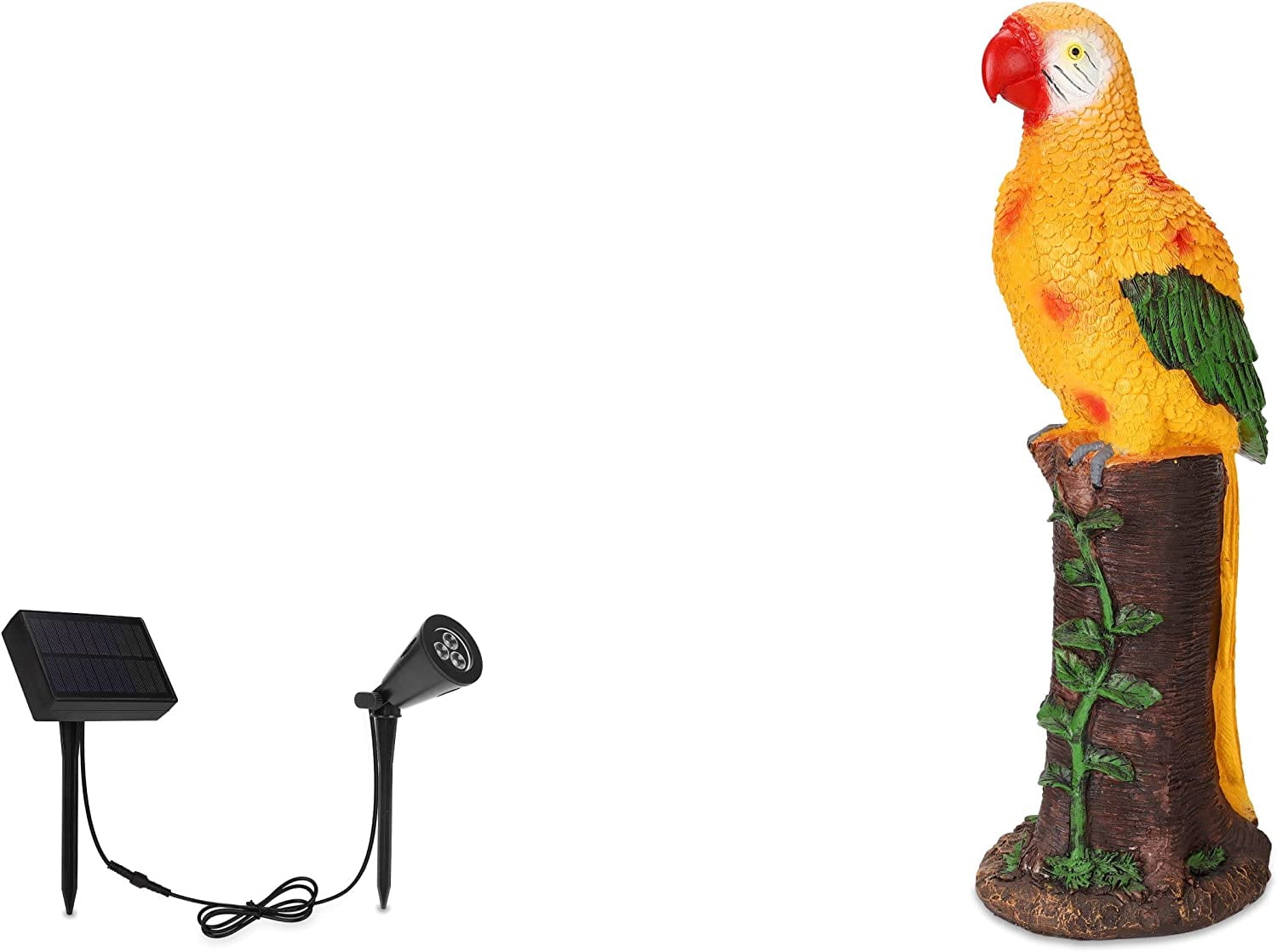Yellow Resin Parrot Statue with Solar Spotlight