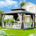 thumbnail image 1 of Techmilly  14W x 12 Hardtop Gazebo, Outdoor Aluminum Gazebo with Galvanized Steel Double Roof, Permanent Metal Canopy  Grey, 1 of 7