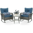 thumbnail image 1 of Techmilly 3-Piece Outdoor Rocking Chairs, Wicker Patio Furniture with Thickened Cushions and Table for Porch (Blue), 1 of 9